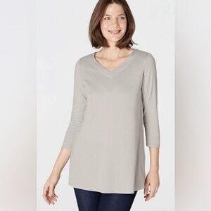 J.Jill Gray Side Button V-neck 3/4 Sleeve Casual Tunic Top Womens Size XL